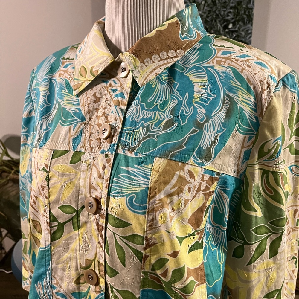 Allison Daley Patchwork Button Down Eyelet Shacke… - image 1